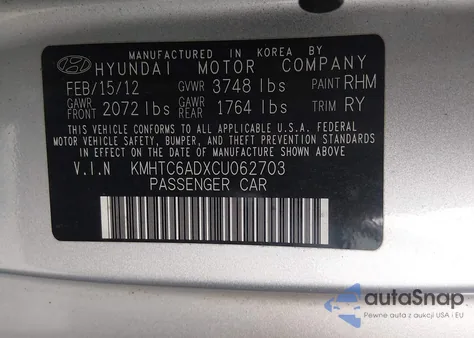 2012 Hyundai Veloster Base W/Black from USA, damaged, VIN KMHTC6ADXCU062703